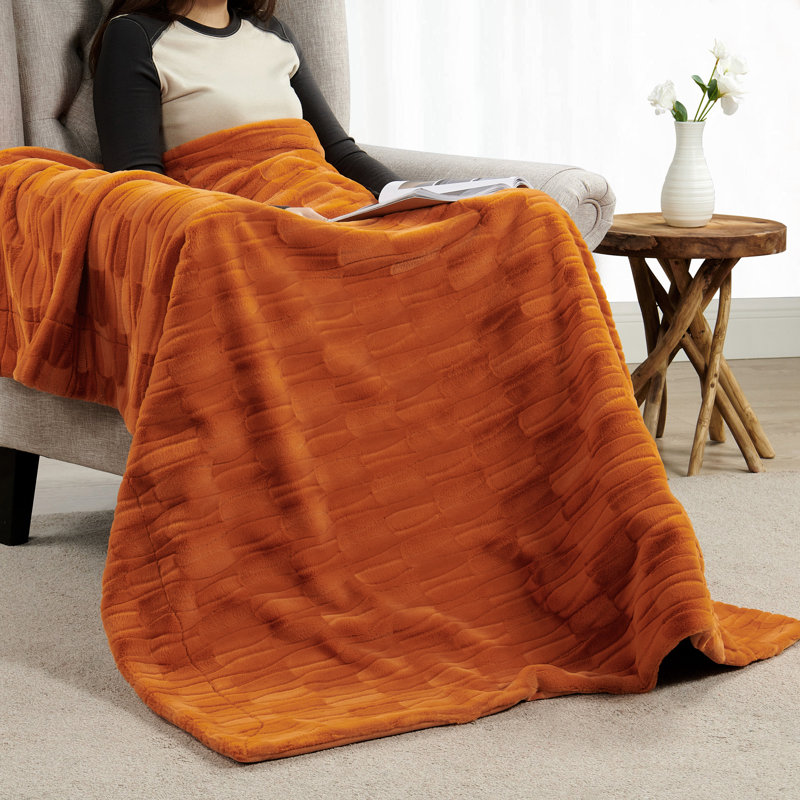 Knitted Throw Blanket, Burnt Orange, 127cm x 152.4cm