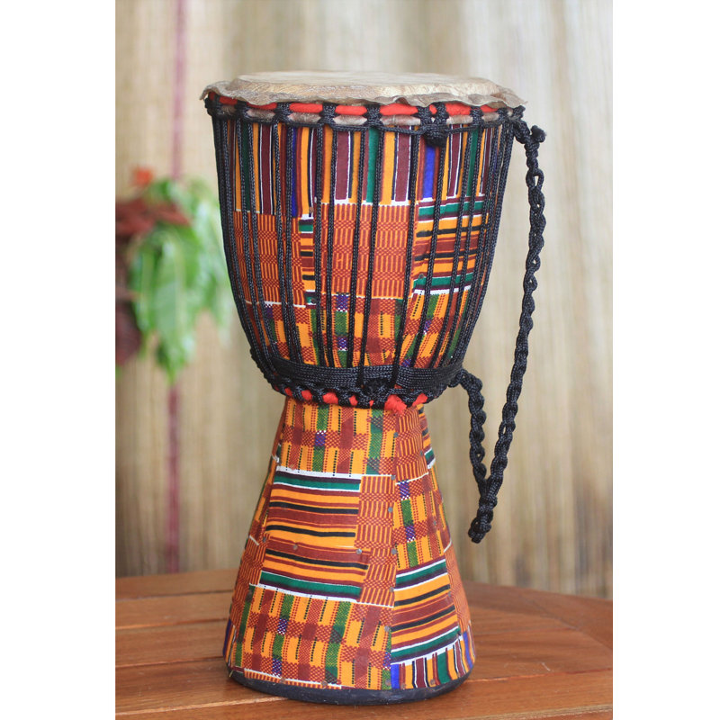 Tambour de djembé africain authentique avec tissu kente Agneda