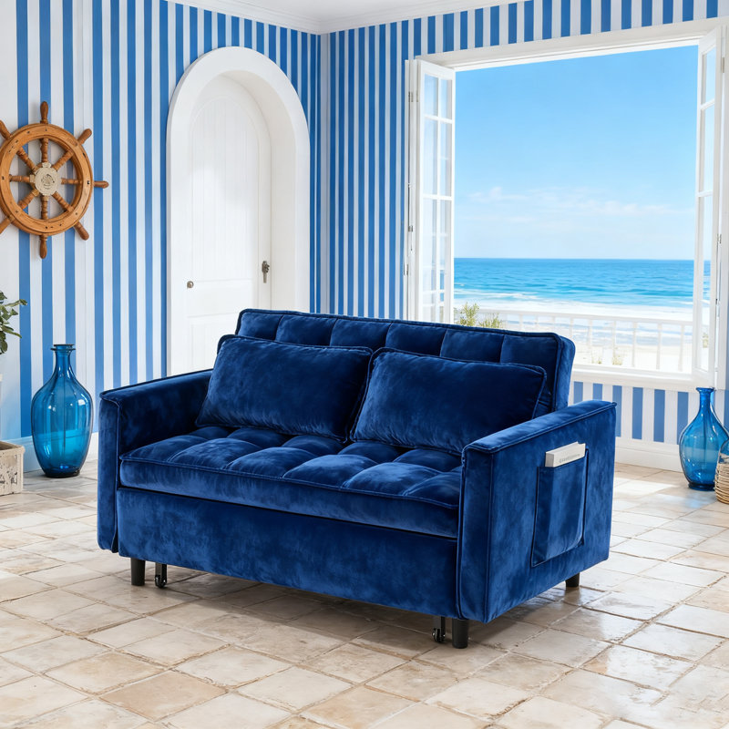 Futon 3-en-1 en velours causeuse - lit escamotable, dossier inclinable, coussins / poches