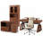 63" Walnut Full Home Office Set, Height Adjustable Standing Desk with Storage Cabinet, Bookcase & Ergonomic Executive Office Chair