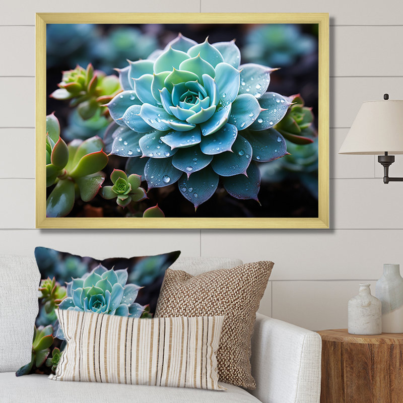 " Blue Succulent Serene Succulent ", Gold Picture Framed, 34" H x 44" W x 1.5" D