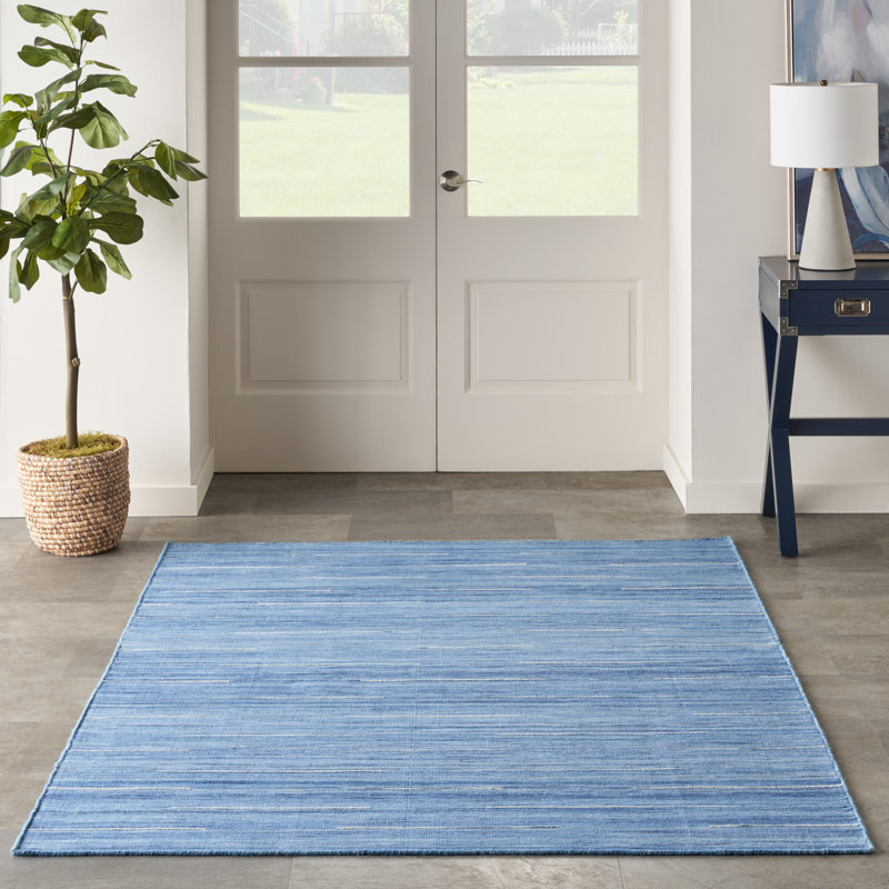 Anerinda Solid Hand Loomed Wool/Cotton Area Rug in Denim Blue, Rectangle 5'3" x 7'5"