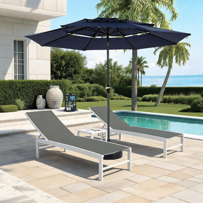 Parasol de patio à 3 niveaux de 10 pi, parasol de table de marché en aluminium avec inclinaison automatique pour terrasse et piscine (base non incluse)