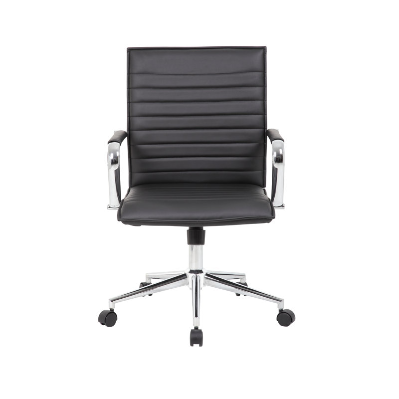 Kenny Commercial Grade Rolling Office Armchair, Chrome Arms, Black Vinyl, Black