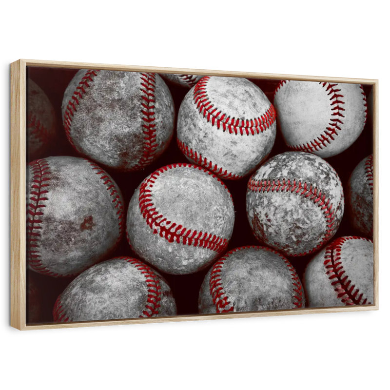 Old Baseballs, Floating Frame Natural Wood, 13" X 9"