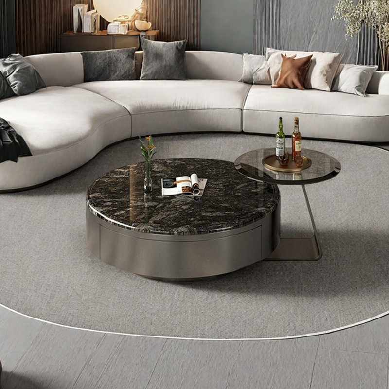 Table basse italienne ronde en marbre, Noir / transparent / multicolore