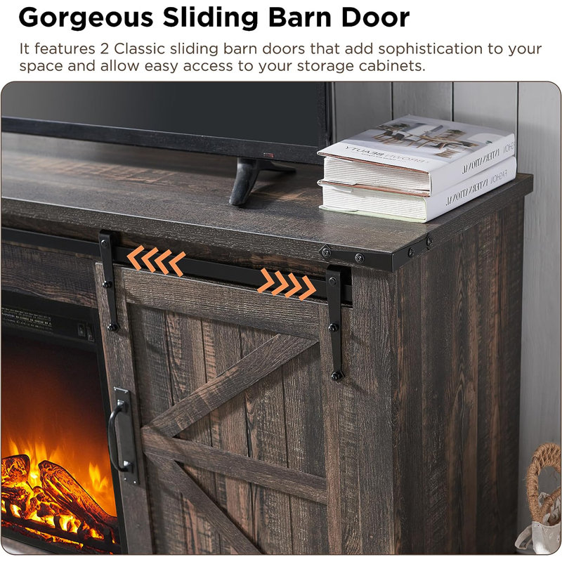 Dark Rustic Oak 58" Farmhouse TV Stand with Electric Fireplace