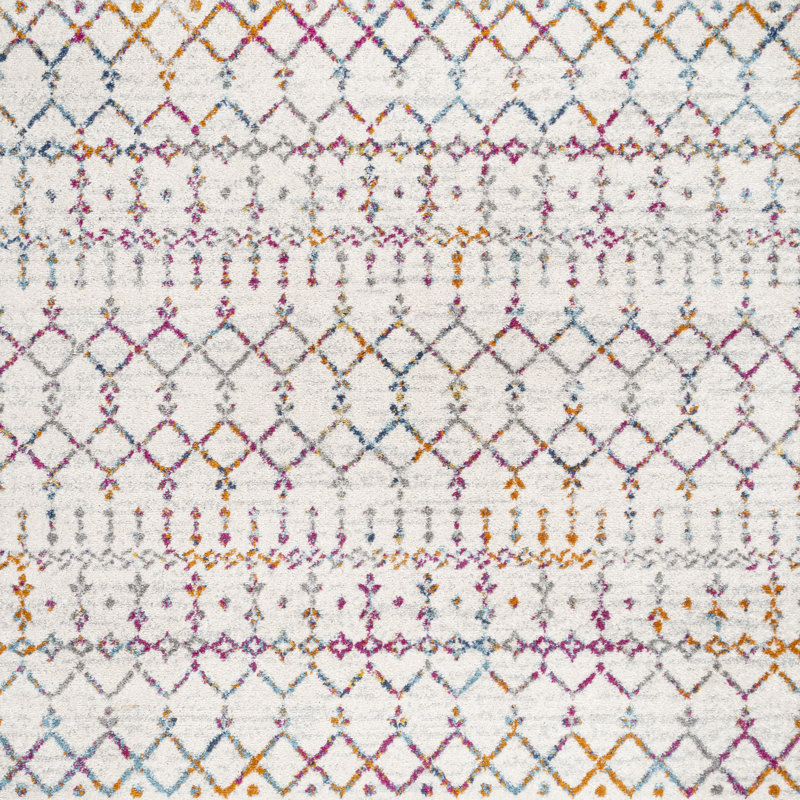 Kateshia Moroccan HYPE Boho Vintage Diamond Ivory/Multi Rug, Square 5'