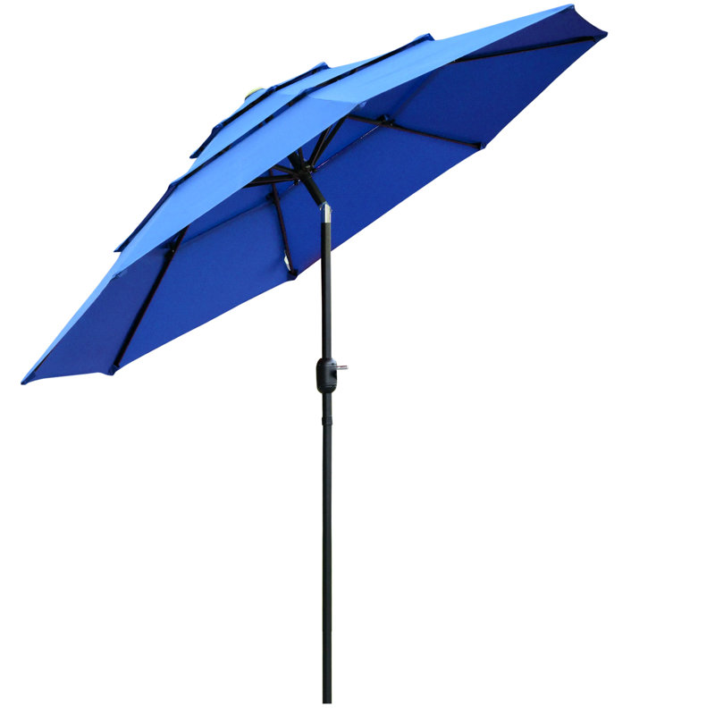 Parasol de table d'extérieur avec auvent bleu foncé, pour manivelle de patio et pelouse 9 pi, jardin