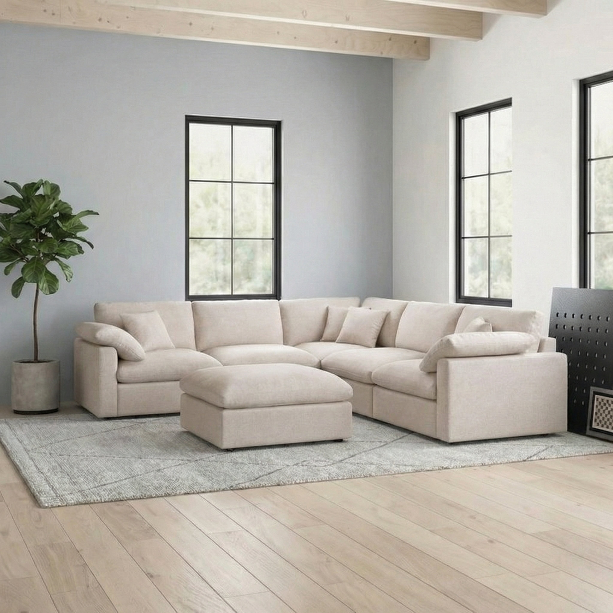 Latitude Run® 6 piece 110" Extra Deep Sectional Sofa Modern L-Shaped Modular Sectional Chenille Sofa with Ottoman, Pillow-Top Arms, and Plush Fabric Upholstery & Reviews | Wayfair