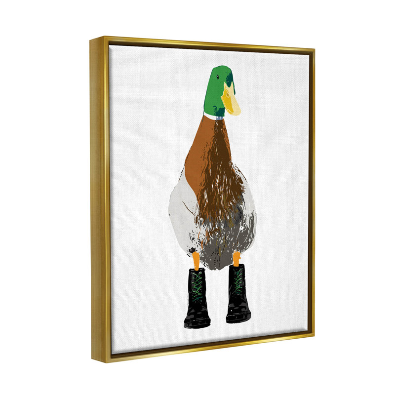 Portrait de canard colvert portant des bottes par Kamdon Kreations - peinture sur toile, H 21 po x l 17 po x P 1,7 po