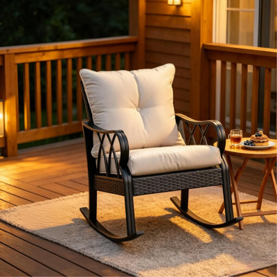 Chaise berçante de patio de style classique, chaise berçante de jardin, chaise berçante d'extérieur en rotin
