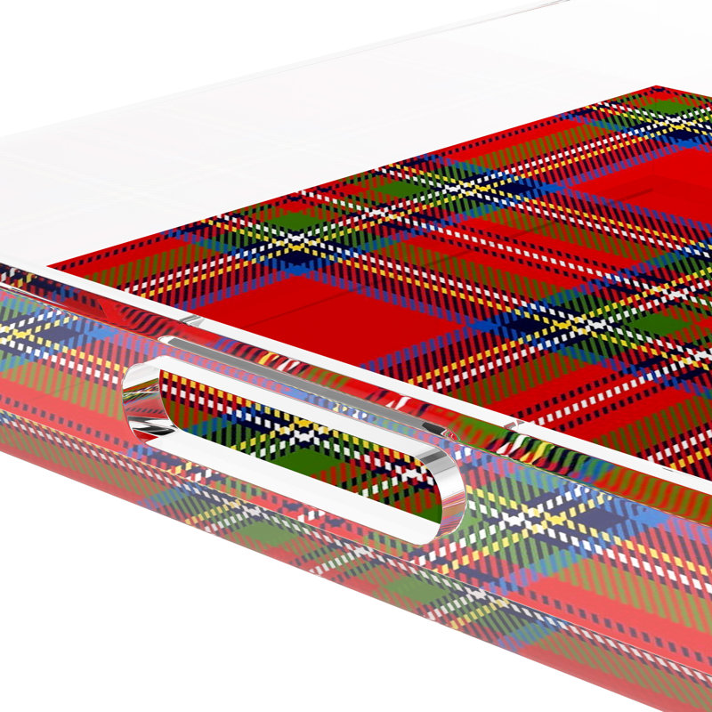 Plateau décoratif carré en acrylique rouge Christmas Tartan, L 12 po x P 12 po x H 2 po