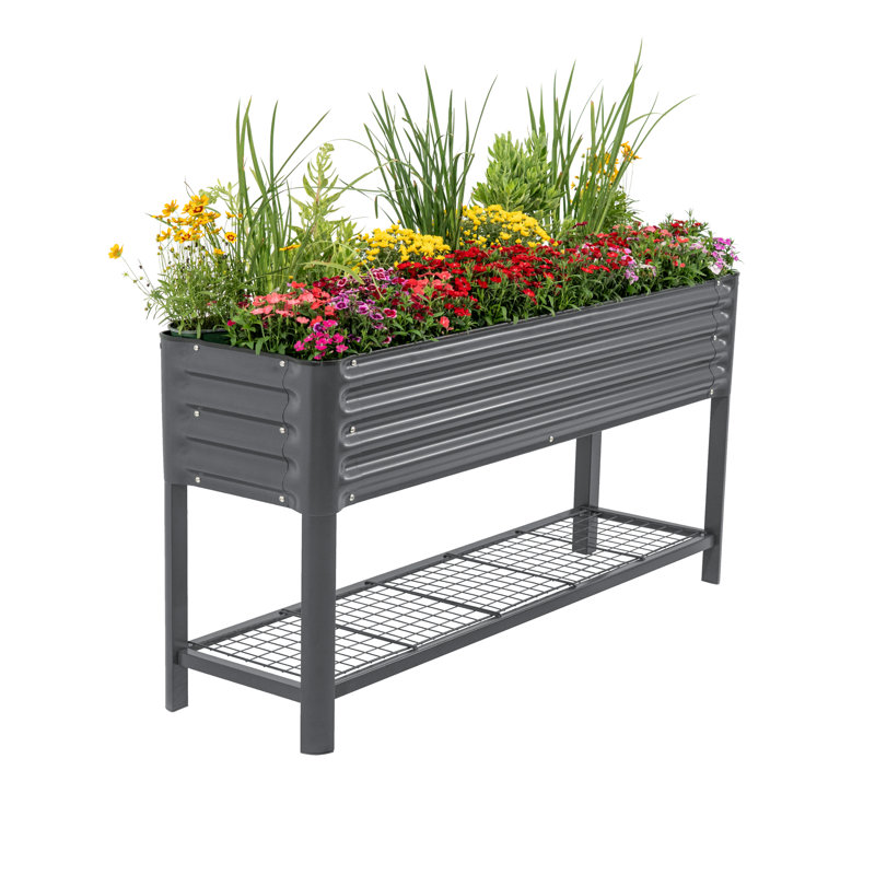 Pot de fleurs surélevé pour l'extérieur de 32 po de hauteur et de 66 po de longueur, Gris moderne