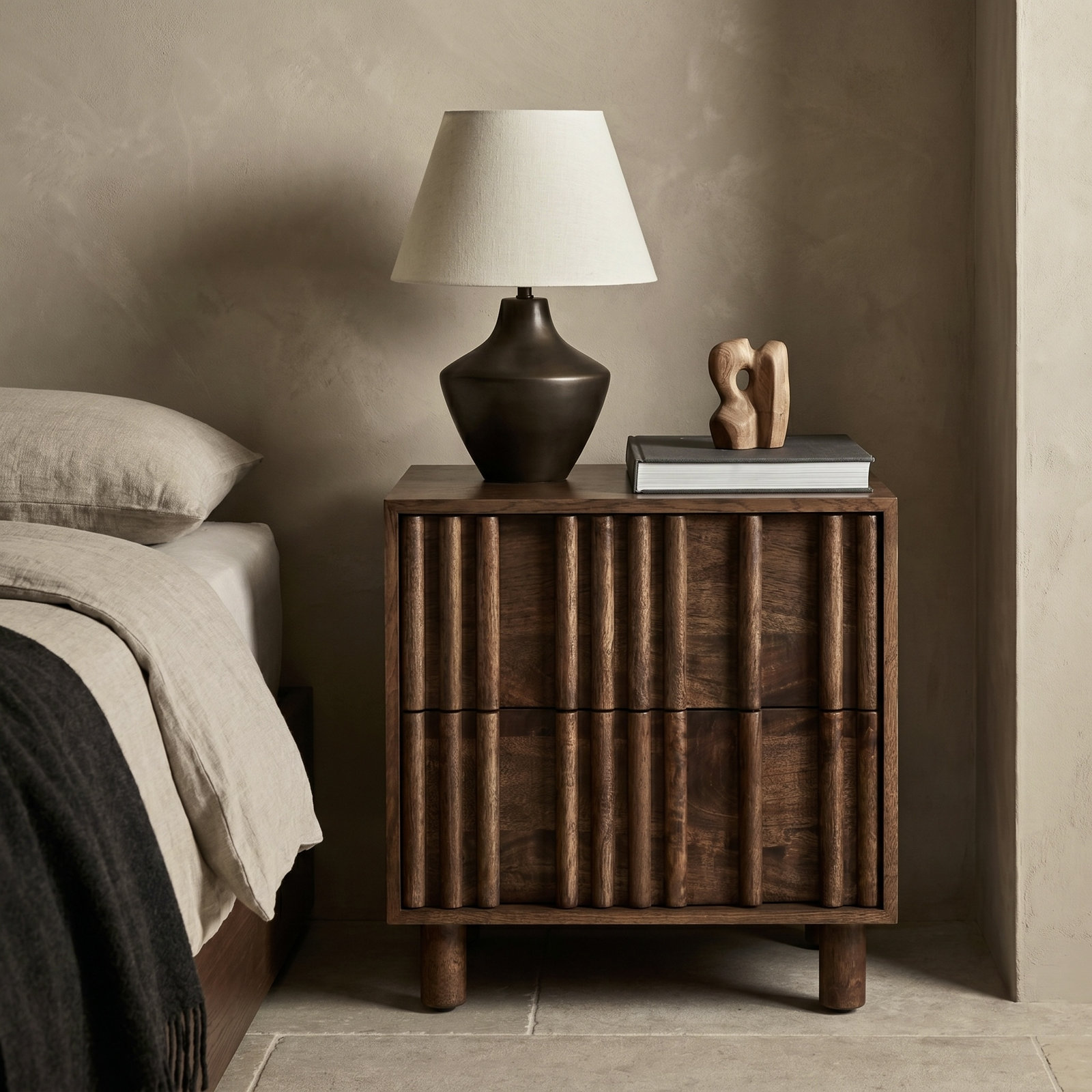 2-Drawer Fluted Mango Nightstand
