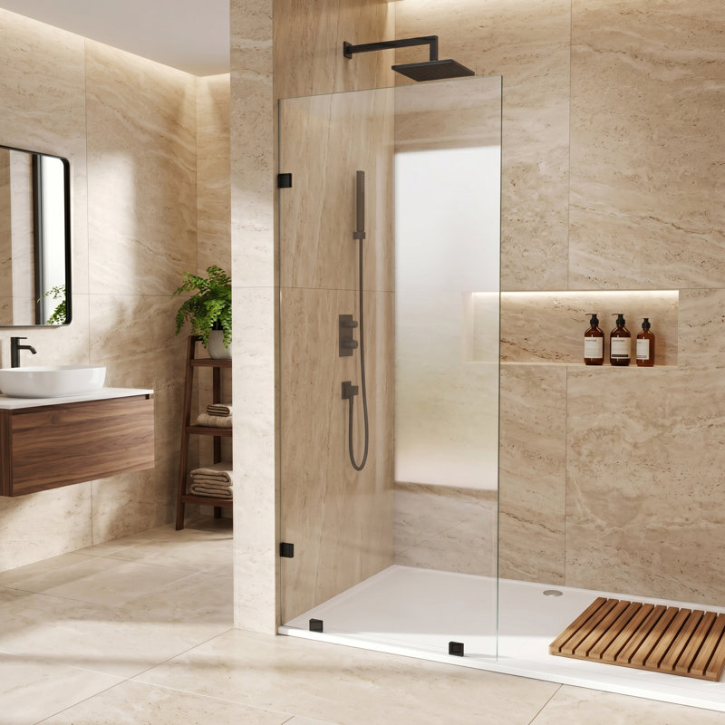 Écran de douche sans cadre l 32 po x H 80 po avec verre trempé de 3/8 po (10 mm) transparent, sécuritaire et antidéflagrant