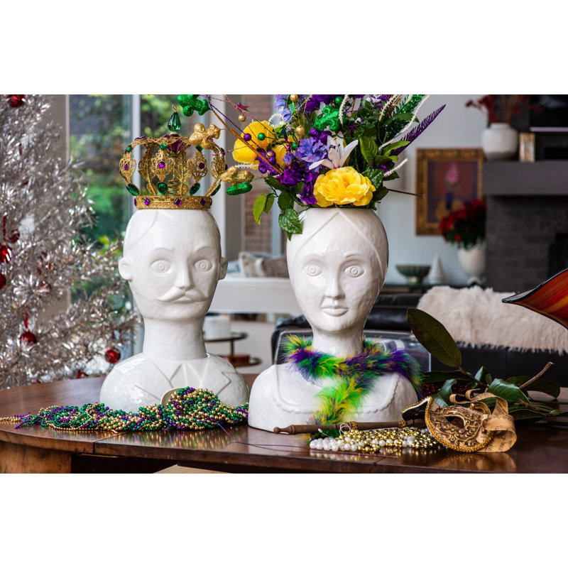 Black Ceramic Decorative Table Vase with Male Head Design