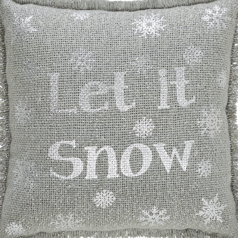 Yuletide Burlap Fringed Reversible Throw Pillow, Dove Gray