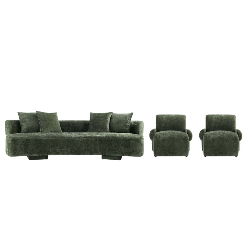 Ensemble de salon 3 pièces Verandah Mid-Century, Chenille verte Giovei