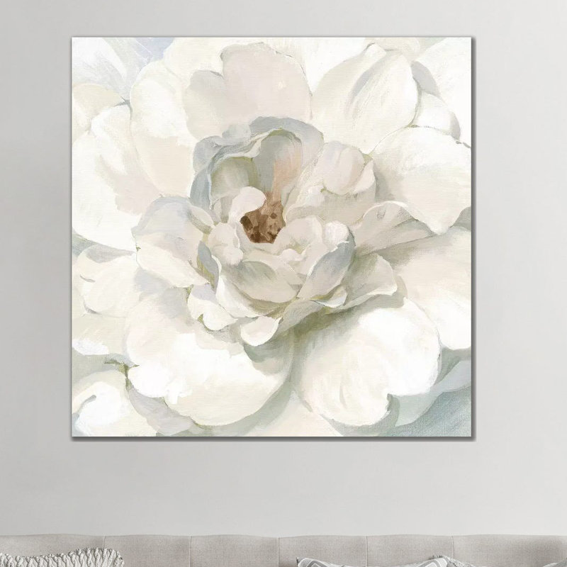 Neutre pivoine par Danhui Nai - impression, Pas de tapis, H 12 po x l 12 po x P 1,5 po, Toile avec cadre noir