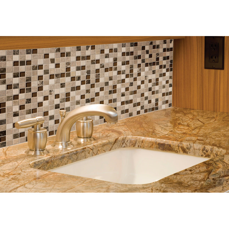 Castano Oro 12 in. x 12 in. Glass Stone Blend Mosaic Wall Tile