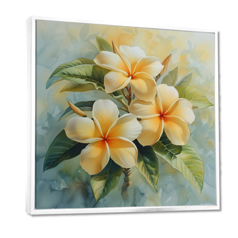 Décoration murale jaune et blanc Plumeria Tropical Dream - Plumeria, Toile encadrée flottée blanche