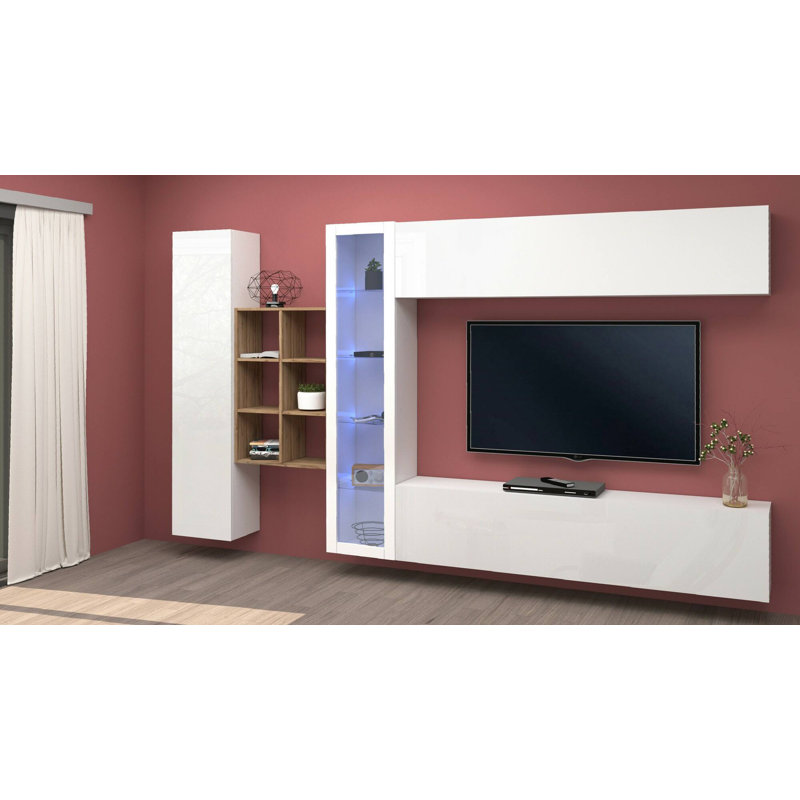 Calisto Rectangle Accent Cabinet, Glossy White/Maple
