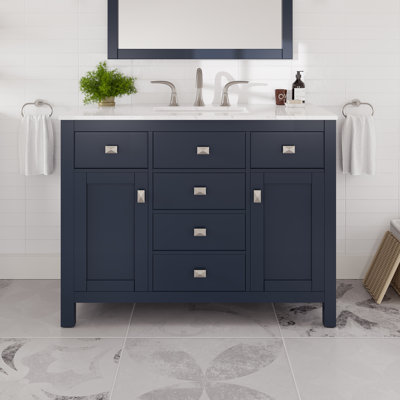 Meuble-lavabo avec comptoir en pierre d'ingénierie blanche et lavabo encastré en porcelaine encastré Odilion l 42 po x P 22 po