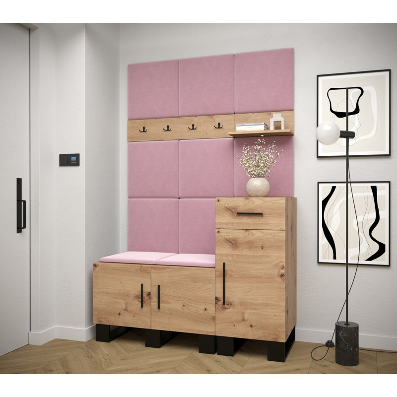 Adrianne Hallway Set with Storage Bench and Shoe Storage, Brown/Pink