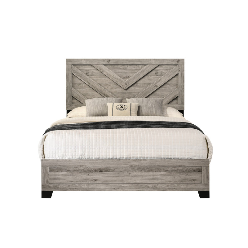 Grand lit à 4 pieds Gray 4 en bois, matelas 8 po, capacité de poids de 220 lb