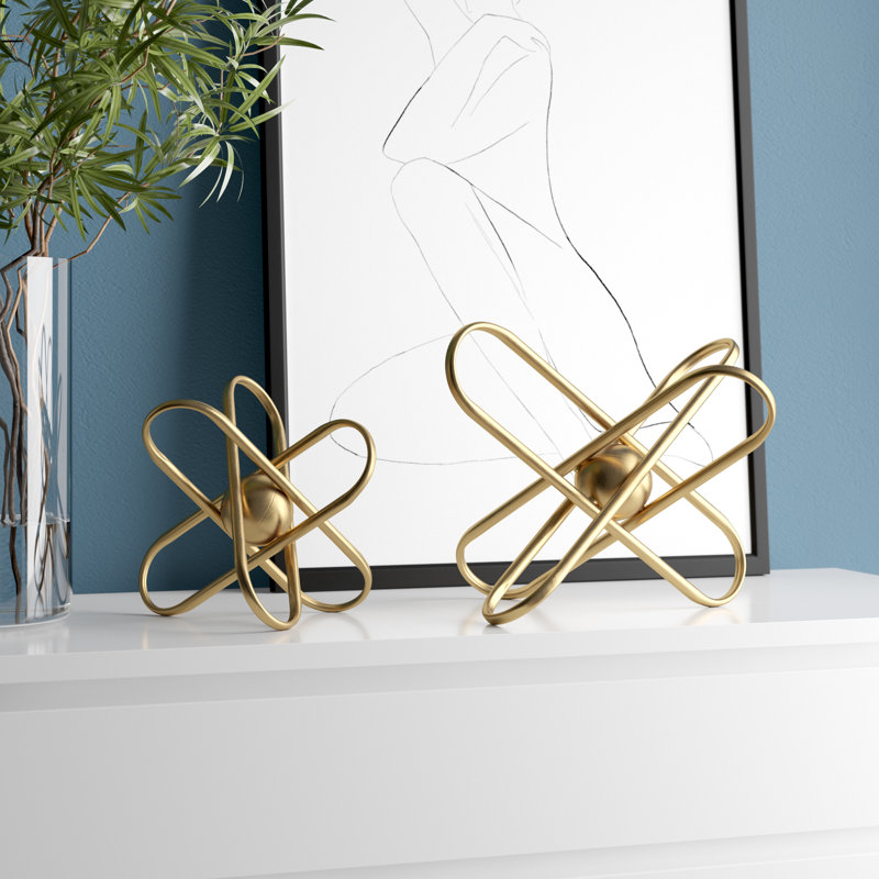 Metal Linked Jack Decorative Sculpture with Orb Centre Set, Gold