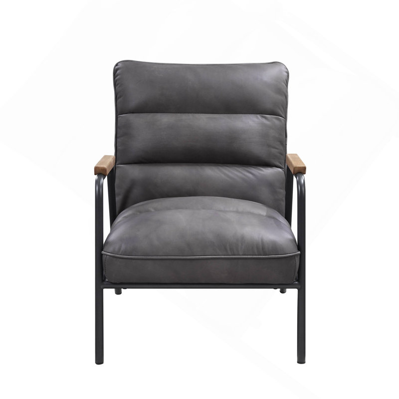 Chaise d'appoint en cuir fleur avec structure en fer mat, chaise d'appoint industrielle moderne pour le salon et la chambre à coucher