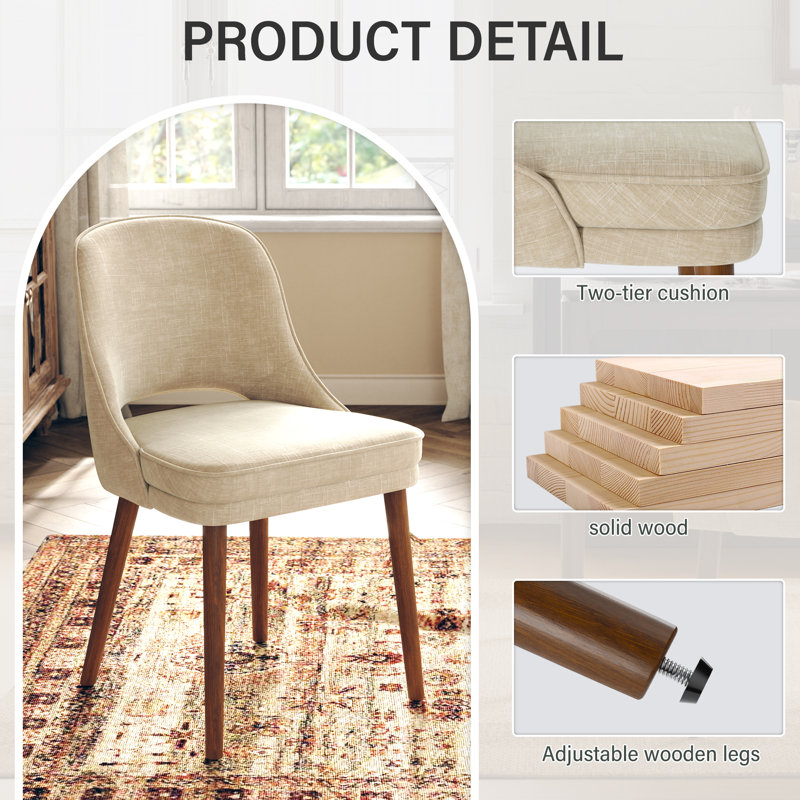 Two-tier solid wood upholstered side chair, Brown, 2, Sleek
