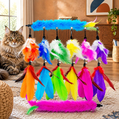 Indoor cat wands can be refreshed with this set of 14 Pieces Natural feather replacement refills.