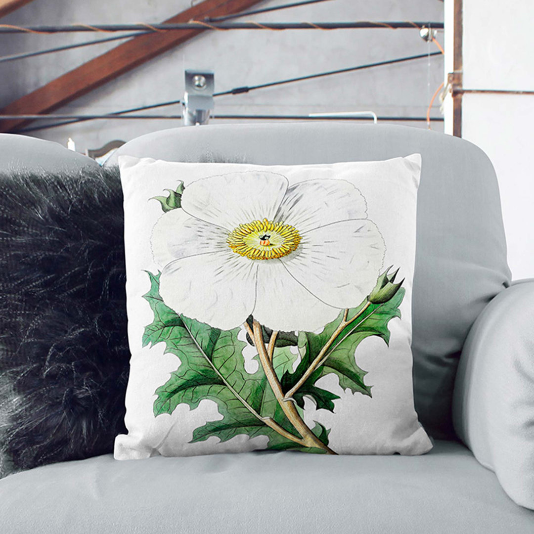 White Mexican Poppy Flower Cushion with Filling