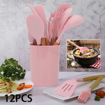 Unique Bargains Kitchen Cooking Silicone Spatula Heat Resistant Turner Jar  Scraper Cooking Baking Utensils Pink 