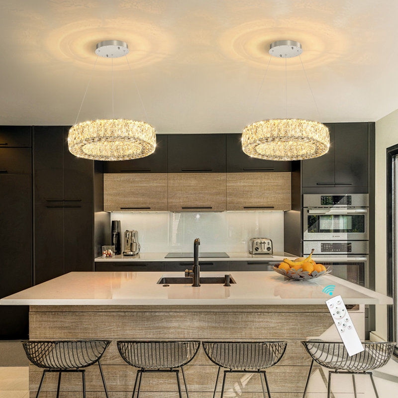 Lustre moderne en cristal à anneau argenté, Argent
