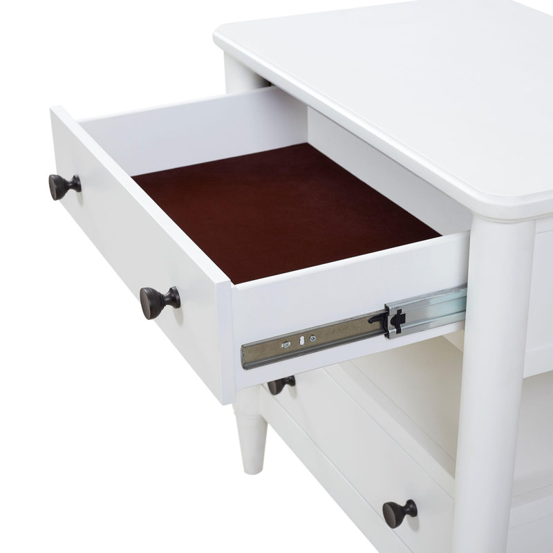 Table de chevet ouverte finition sable avec 2 tiroirs, Blanc
