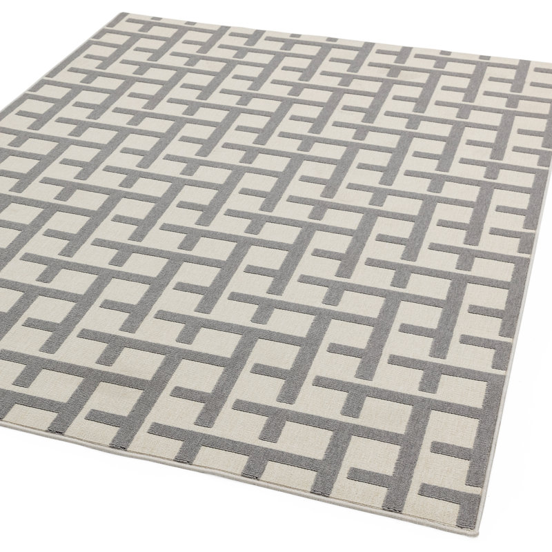 Geo Indoor/Outdoor Cream/Grey Area Rug, Rectangle 80 x 150cm