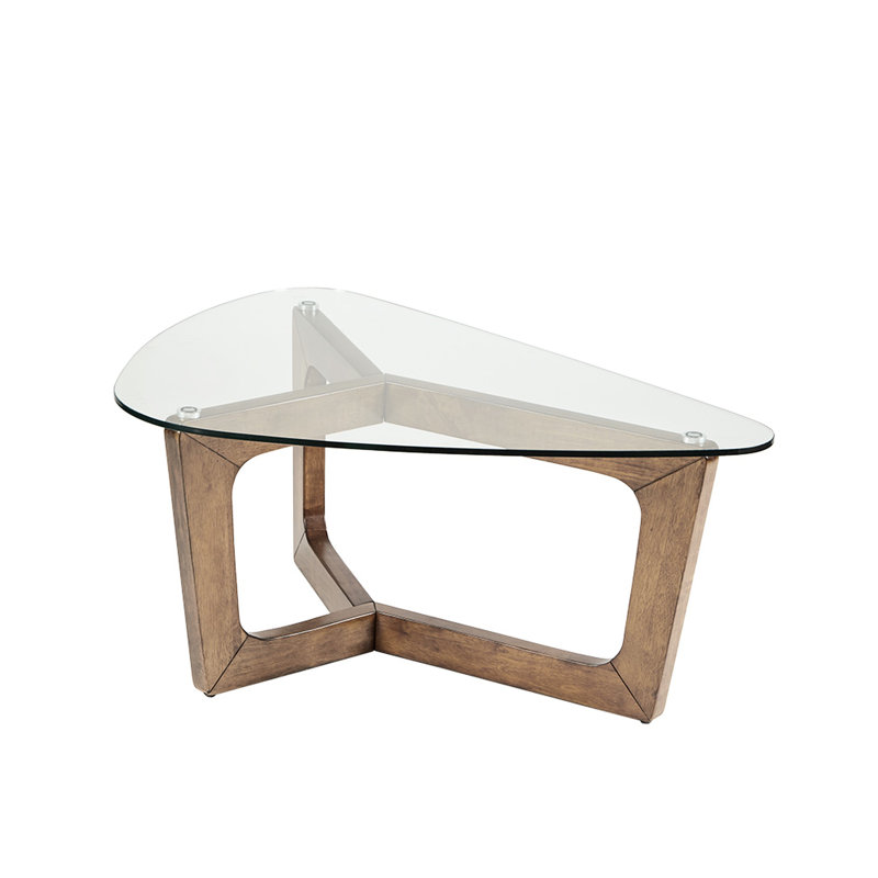 Table basse en bois de pacanier 28 po avec verre moderne l 42 po