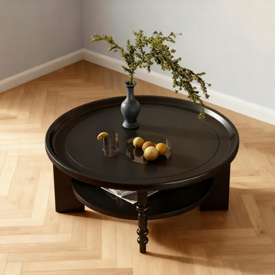 Retro Black Solid Wood Round Coffee Table