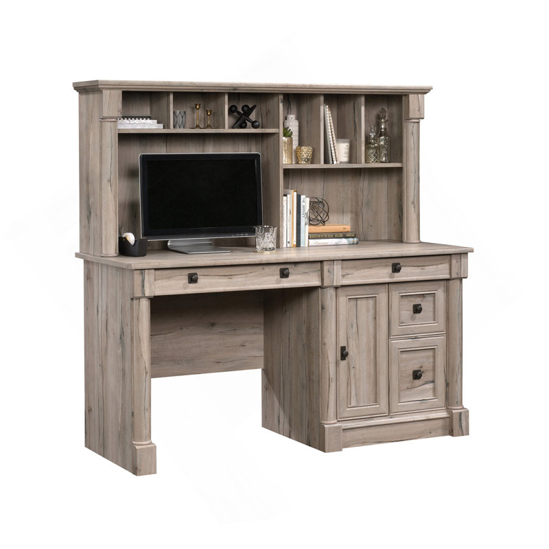 Bureau d'ordinateur avec huche, finition brune