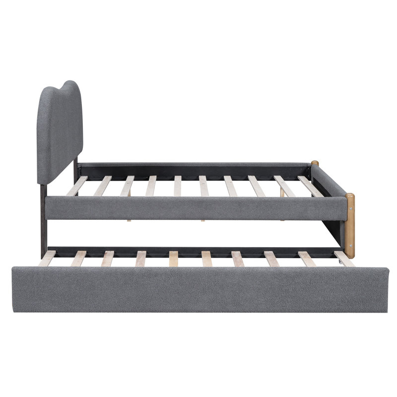 Lit plateforme tapissier avec lit gigogne, Gris, Complète