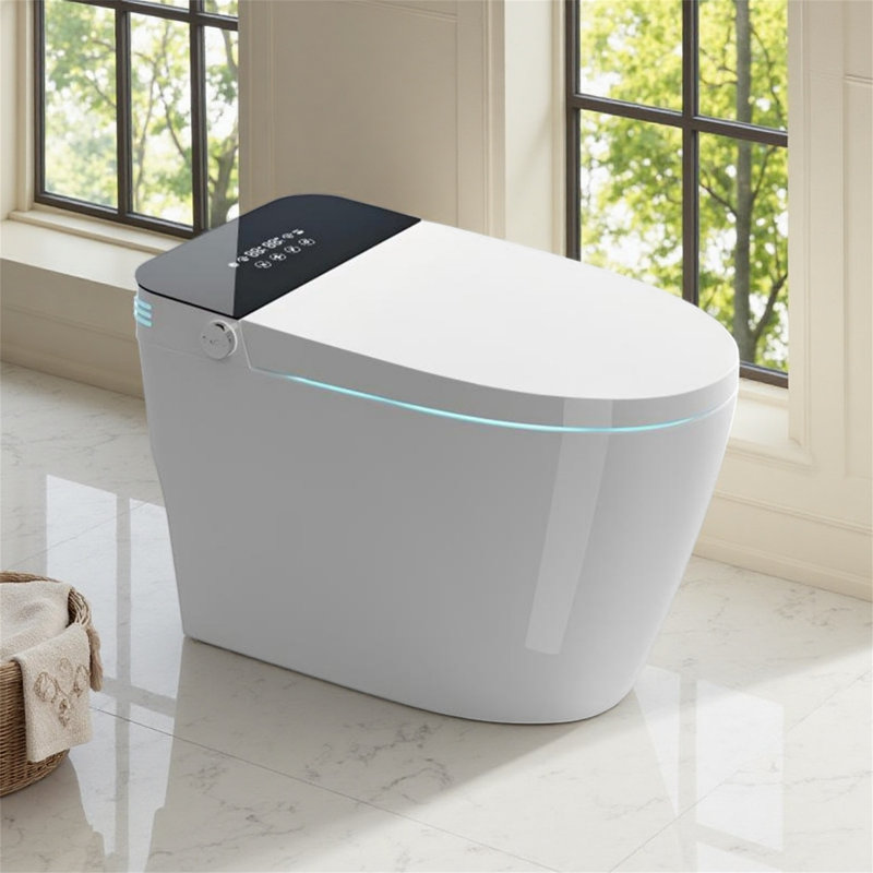 Integrated Tankless Smart Toilet, Fully Automatic One-Piece Toilet with Radar Sensor Auto Lid, Foot Kick Flush, LCD Digital Display, Multiple Wash Modes