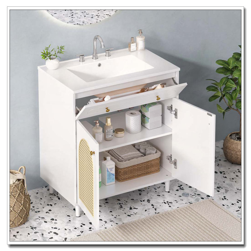 Meuble-lavabo 30 po avec lavabo en céramique, Blanc