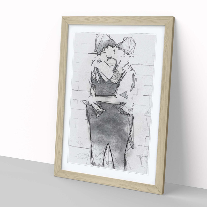 Kissing Policemen in Abstract by Banksy - Picture Frame Graphic Art Print, Oak, 60cm H x 40cm W x 2cm D