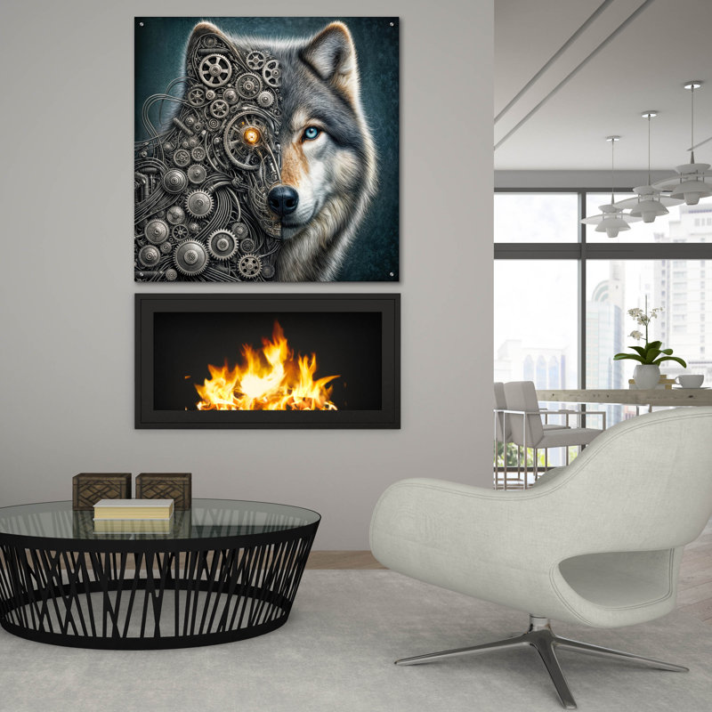 «Mécanique loup» par Rey Klimt, art mural en verre acrylique, H 36 po x l 36 po x P 0,2 po