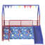 Lit mezzanine simple avec glissade et rideau, thème de couleur super-héros, offrant un espace sécuritaire et confortable pour un rideau en métal rouge-bleu, mode de vie actif approprié-292053671