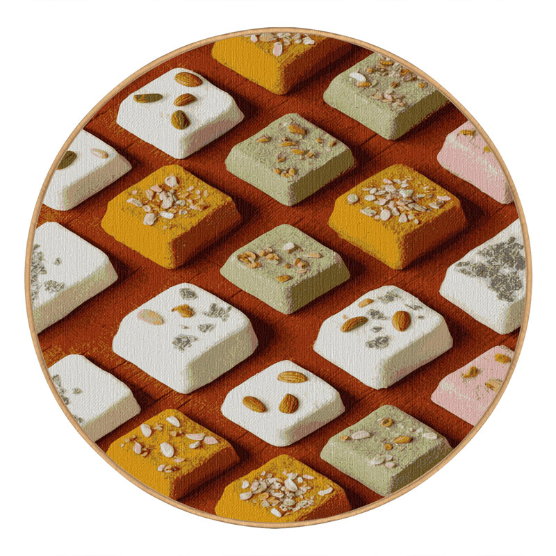 Washable Barfi Desserts Area Rug, Round 7'