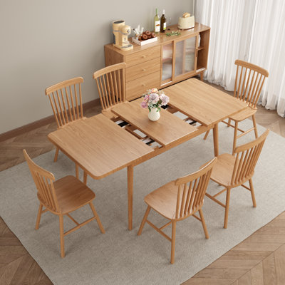 Table de salle à manger extensible en bois massif avec extension sans couture de 47,2 à 63 pouces, pouvant accueillir 4 à 8 personnes, finition noyer, assemblage facile, parfaite pour la salle à manger, la cuisine et le salon